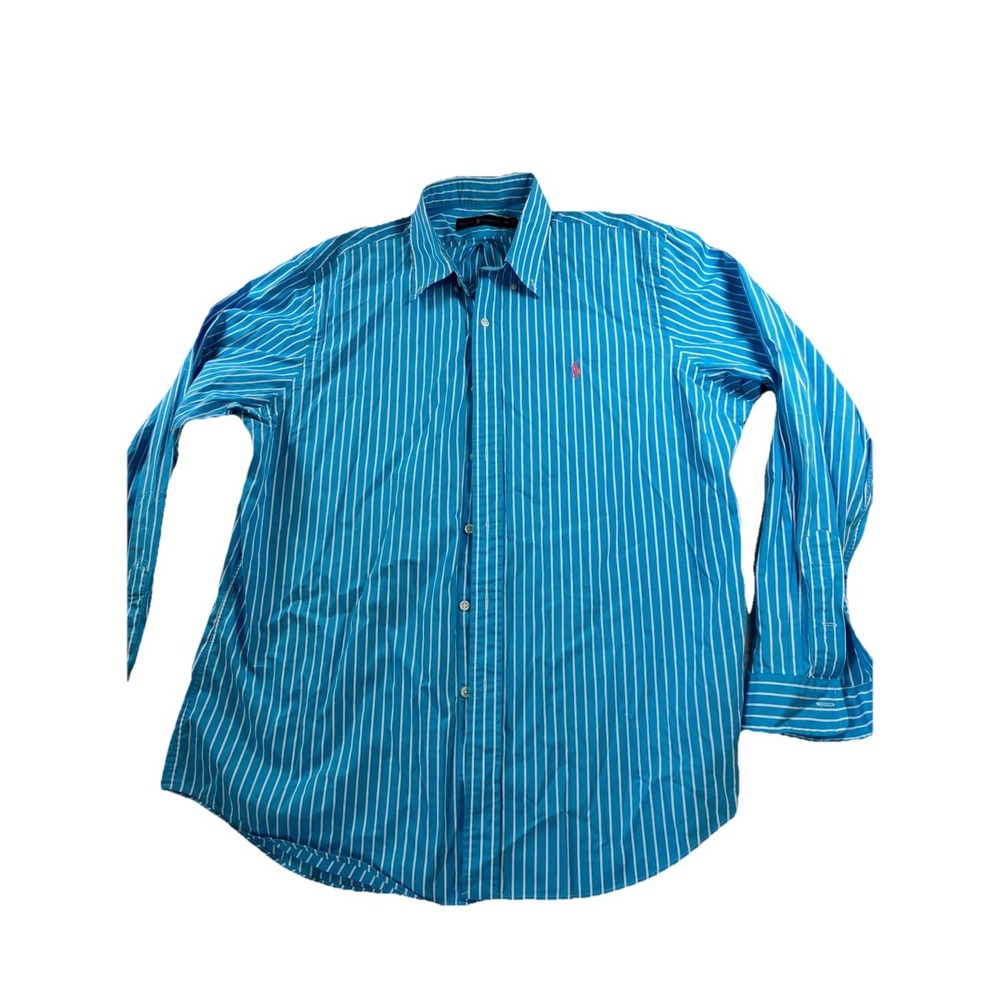 Ralph Lauren‎ Men's XL Blue White Stripe Button Up Long Sleeve Shirt Pony Logo